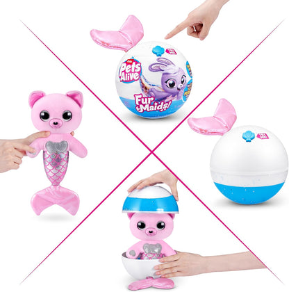 Pets Alive Furmaids da ZURU Sereia de Pelúcia Interativa com Luzes e Sons para Meninas (Gatinha Rosa)