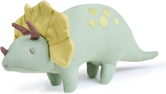 ThreadBear Design Toys &amp; Gifts Triciclo de juguete de dinosaurio de lino, juguete de tela suave Triceratops para niños