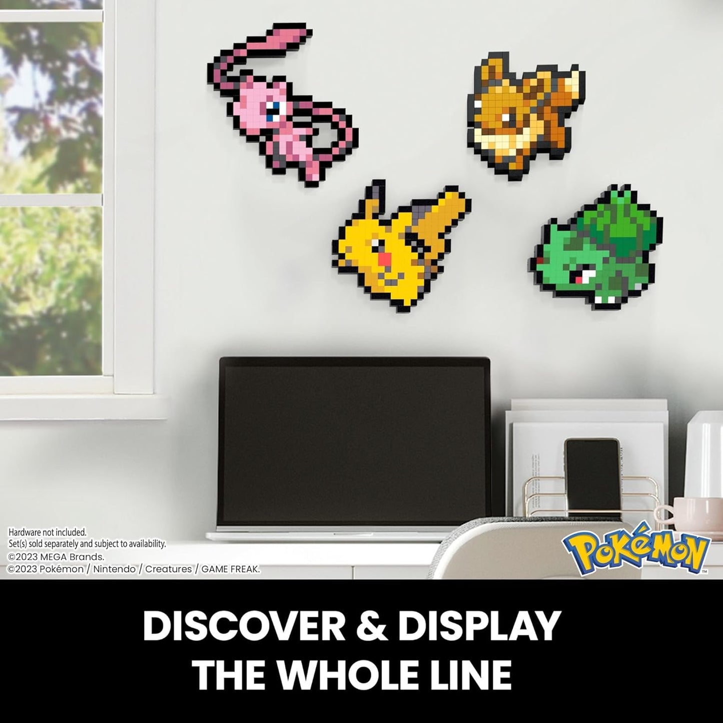 MEGA Conjunto de construção de bonecos de ação Pokémon, Eevee com 323 peças e estilo pixel retrô, para decoração de mesa ou parede, brinquedo de construção e exibição para colecionadores, HTH78