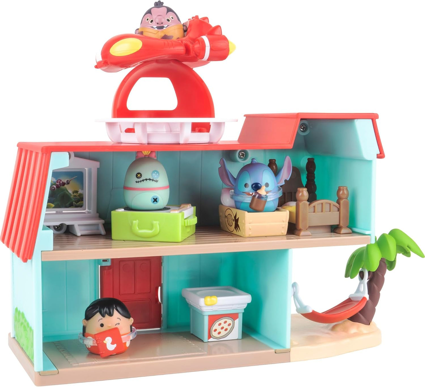 Squish-a-longs Conjunto de Brinquedo Casa da Lilo Disney Stitch inclui mini-Squish do Stitch, Jumba, Scrump e Lilo, além de acessórios