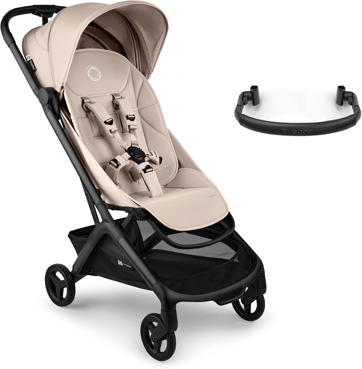 Bugaboo Carrinho de Bebê Butterfly 2 – Leve, Portátil e com Tamanho de Bagagem de Mão – Kit com Barra de Proteção – Dobragem com uma Mão, Assento Reclinável, Cesto de Armazenamento e Alça de Transporte – Desert Taupe