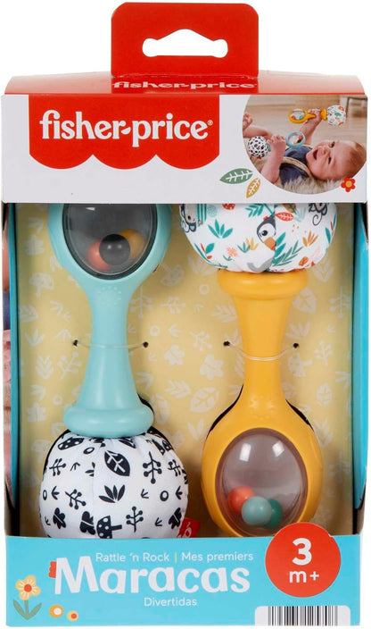 Chocalho e Maracas Fisher-Price Rattle 'n Rock - Brinquedo Sensorial para Bebês a partir de 3 Meses, HMF34