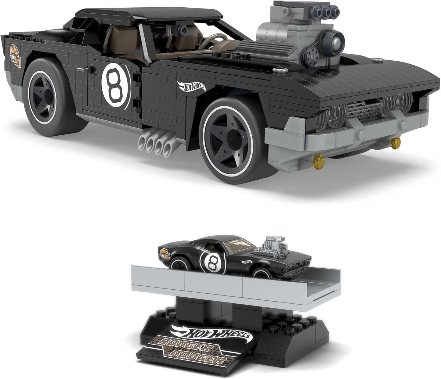 MEGA Brinquedo de construção de veículos Hot Wheels colecionável para adultos Roger Dodger em escala 1:20 com recursos de luxo e modelo fundido, para fãs e colecionadores - HDJ98