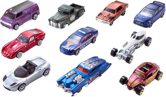 Hot Wheels Conjunto de 10 caminhões e carros de brinquedo em escala 1:64 para crianças e colecionadores, os estilos podem variar, 54886