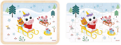 Janod - Quebra-cabeça de Madeira 24 Peças Infantil A partir de 4 anos - Modelo incluso + Jogo dos 5 Erros no Tabuleiro - Desenvolve Concentração e Observação - Produto FSC - J07127, Branco