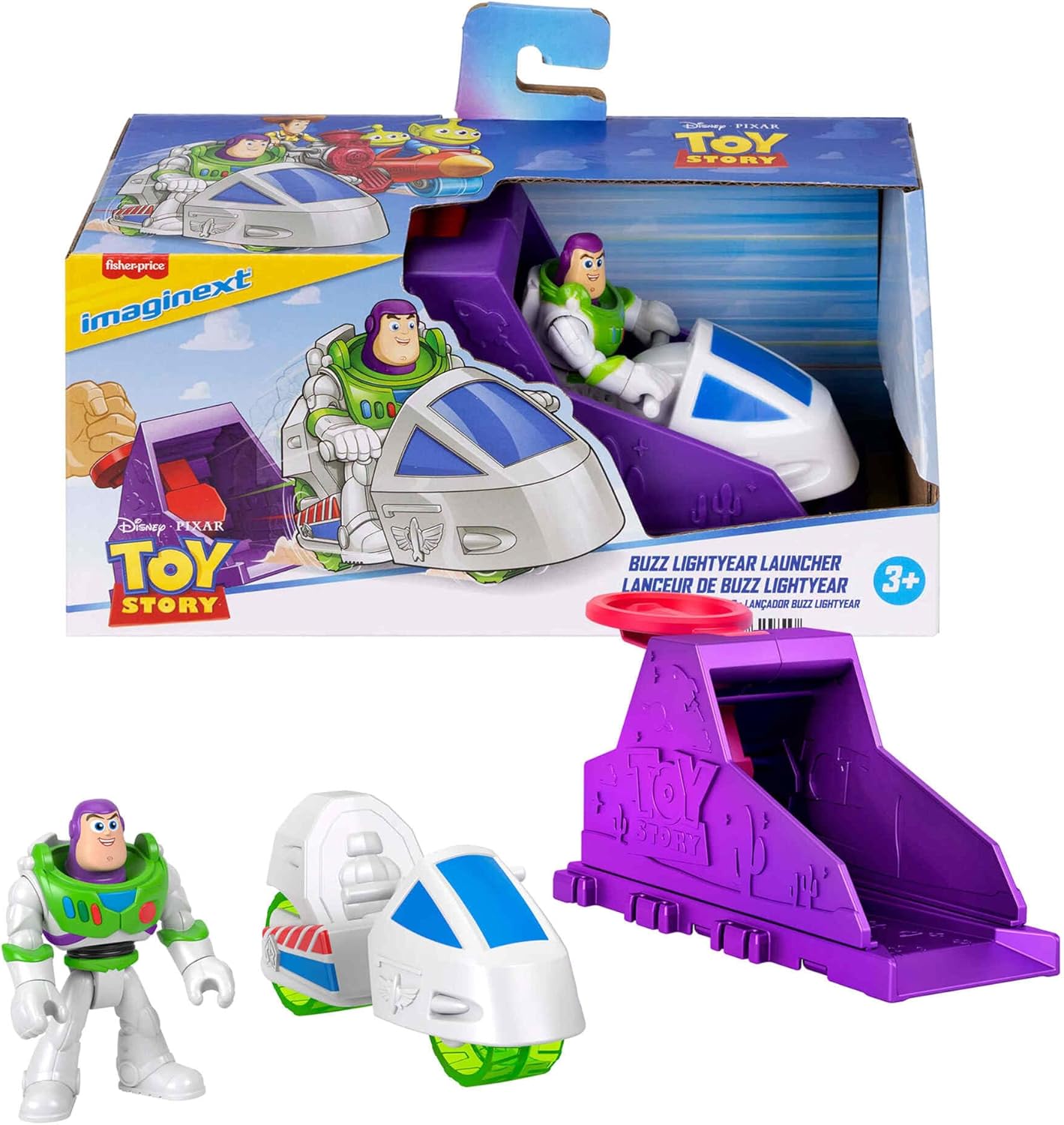 Fisher-Price Conjunto Mattel Imaginext Launcher com figura de ação de 7,6 cm e veículo de brinquedo, inspirado em Toy Story da Disney e Pixar (os personagens podem variar), JKW24