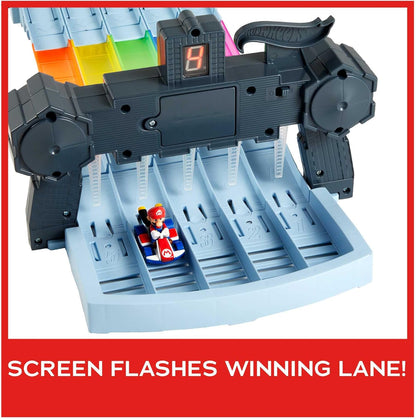 Pista Hot Wheels Mario Kart Rainbow Road Raceway de 2,4 metros com luzes e sons e 2 veículos em escala 1:64, brinquedo ideal para crianças a partir de 4 anos, GXX41