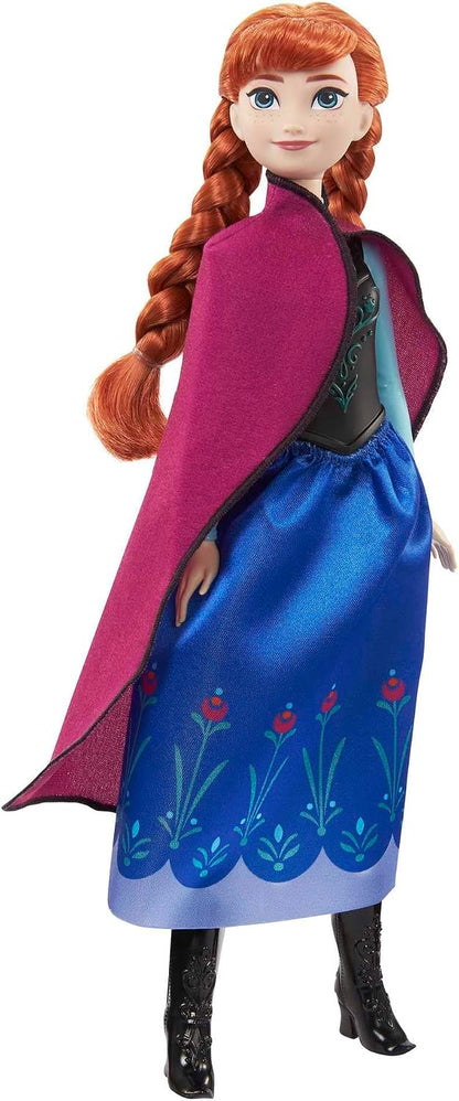 Mattel Boneca Disney Frozen Anna com Visual do Primeiro Filme | Boneca Articulada com Traje de Viagem Característico (Capa, Saia e Botas) e Cabelo Trançado, Inspirada em Disney Frozen, HLW49