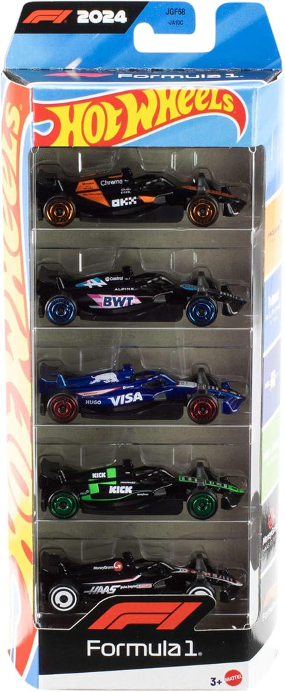 Conjunto de 5 carrinhos Hot Wheels Fórmula 1, escala 1:64, em metal fundido, com decorações de equipes de corrida da F1. Colecionáveis! JGF58