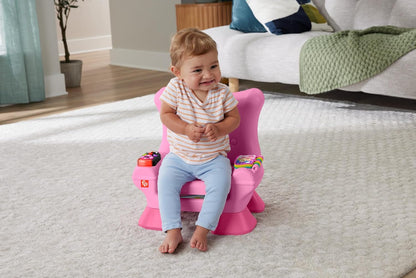 Cadeira de atividades Fisher-Price Laugh & Learn Smart Stages, rosa, com música, luzes e atividades para crianças a partir de 1 ano, versão multilíngue: inglês, francês e alemão, JFF07