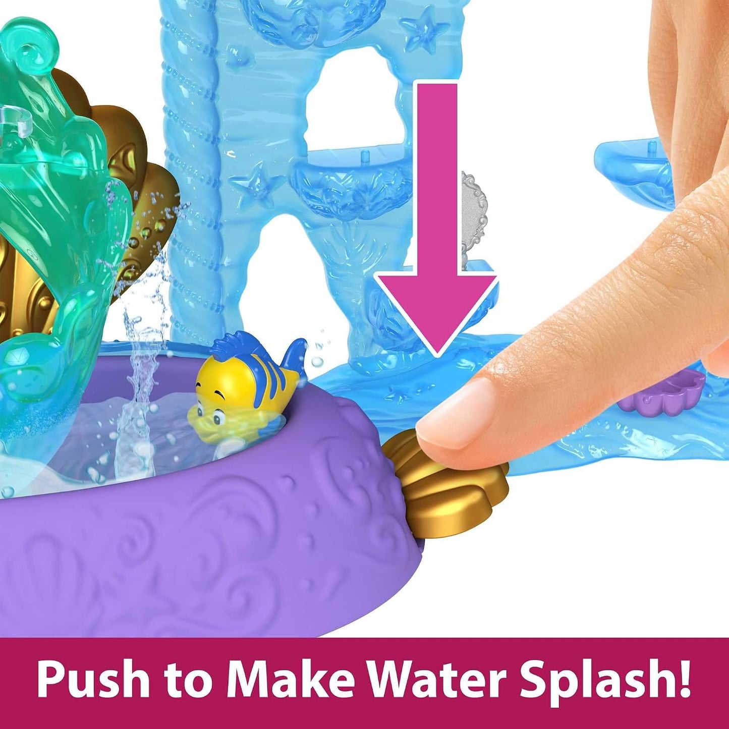 Mattel Castelo Terra e Mar da Ariel (Disney Princess) da – Inclui boneca Ariel com cabelo ruivo e cauda de sereia que muda de cor, peixinho Linguado, piscina e 10 acessórios; brinquedo para crianças a partir de 3 anos (Playset HLW95)
