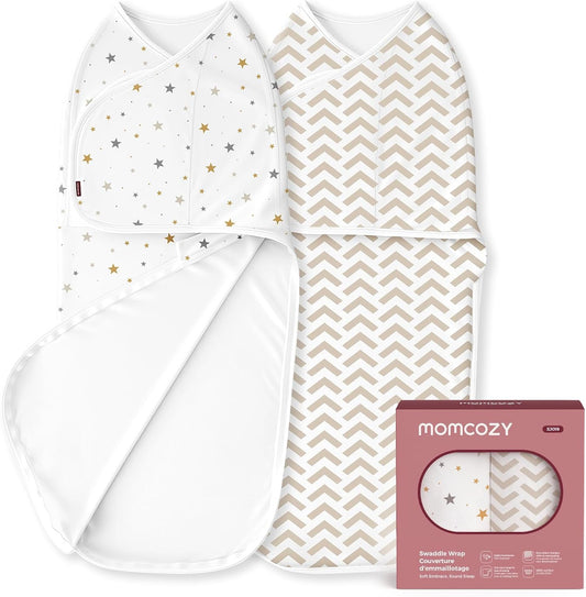 Momcozy Mantas para Recém-Nascidos de 0 a 3 Meses, com Fecho Silencioso, Fáceis de Usar para Pais de Primeira Viagem, Reduzem o Reflexo de Sobressalto, Pacote com 2, Wonder