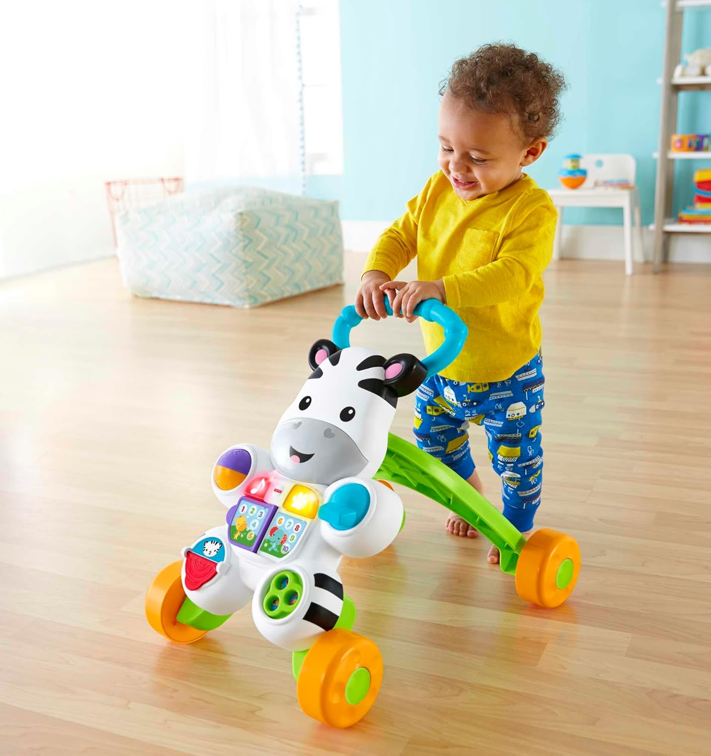 Andador Zebra Aprenda Comigo da Fisher-Price | Andador de Empurrar para Bebês com Luzes e Música, Brinquedo para Meninas e Meninos | Andador de Empurrar Interativo para Bebês e Crianças Pequenas | Versão em Inglês do Reino Unido, GXC31