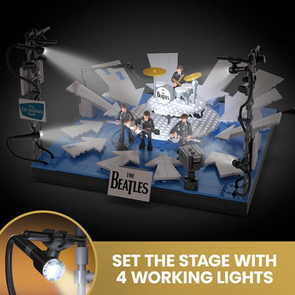 MEGA Conjunto de Montar The Beatles com 681 Peças, 4 Bonecos Articulados e Palco do Ed Sullivan, com Luzes LED, para Colecionadores Adultos, HVH42