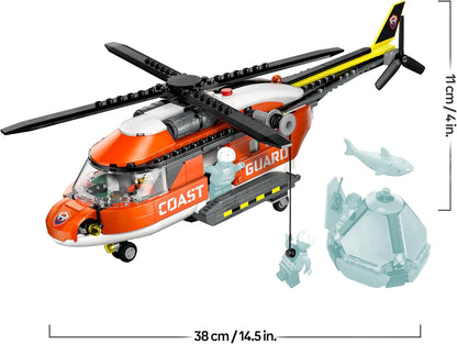 LEGO City Helicóptero da Guarda Costeira - Kit de Modelo de Veículo de Emergência com Portas Deslizantes, Guincho, 4 Minifiguras e Figura de Tubarão - Presente de Aniversário para Meninos a partir de 7 Anos - 60503