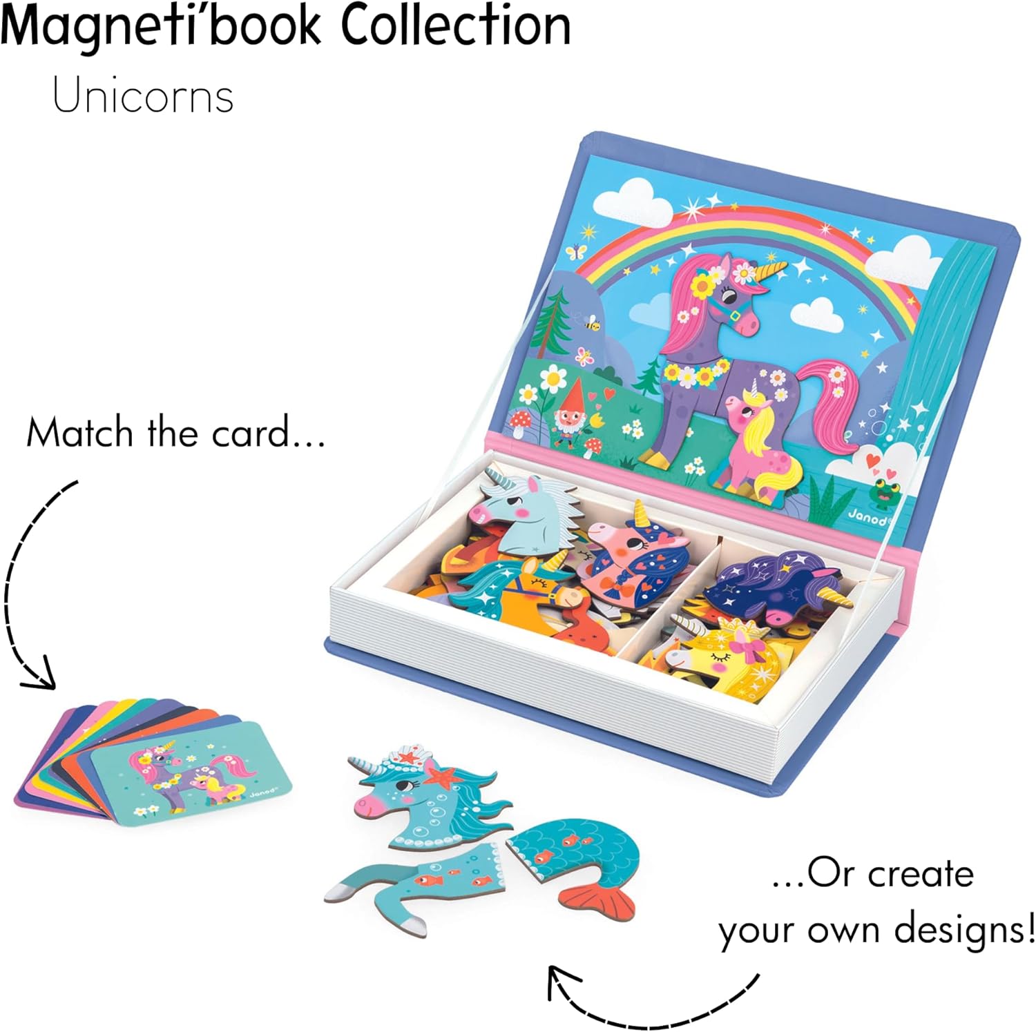 Janod - Magnéti'Book Unicorns - Jogo educativo de 44 ímãs com 10 carta
