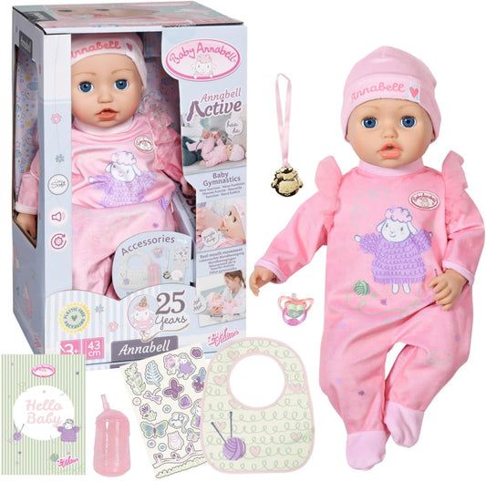 Baby Annabell Boneca Active Annabell 709900 - 43 cm com corpo macio e fofinho, características e sons realistas - Roupas e acessórios - Requer 3 pilhas AAA (não incluídas) - Para crianças a partir de 3 anos