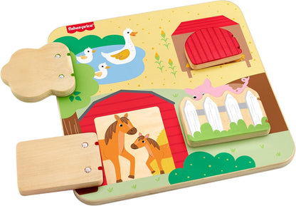 Fisher-Price Brinquedo de madeira para bebês com animais da fazenda, atividade envolvente para desenvolver a coordenação motora fina em bebês e crianças a partir de 1 ano de idade, JCY33