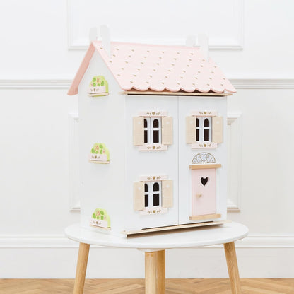 Le Toy Van – Casa de bonecas de madeira com coração rosa | Conjunto de jogos de casa de bonecas de madeira de 3 andares para meninas e meninos - adequado para maiores de 3 anos