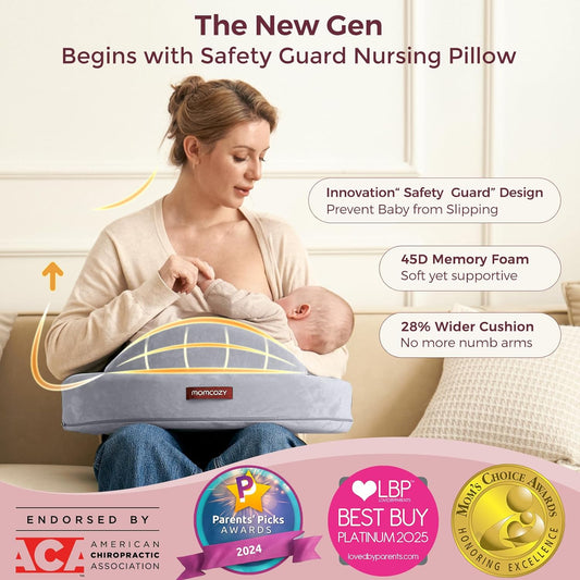 Momcozy Almofada de Amamentação com Cerca de Segurança Inovadora - Espuma Viscoelástica Firme e Elástica - Suporte Estável e Ergonômico para Conforto - Almofada de Amamentação Mais Larga, Ajustável, Capa Removível,