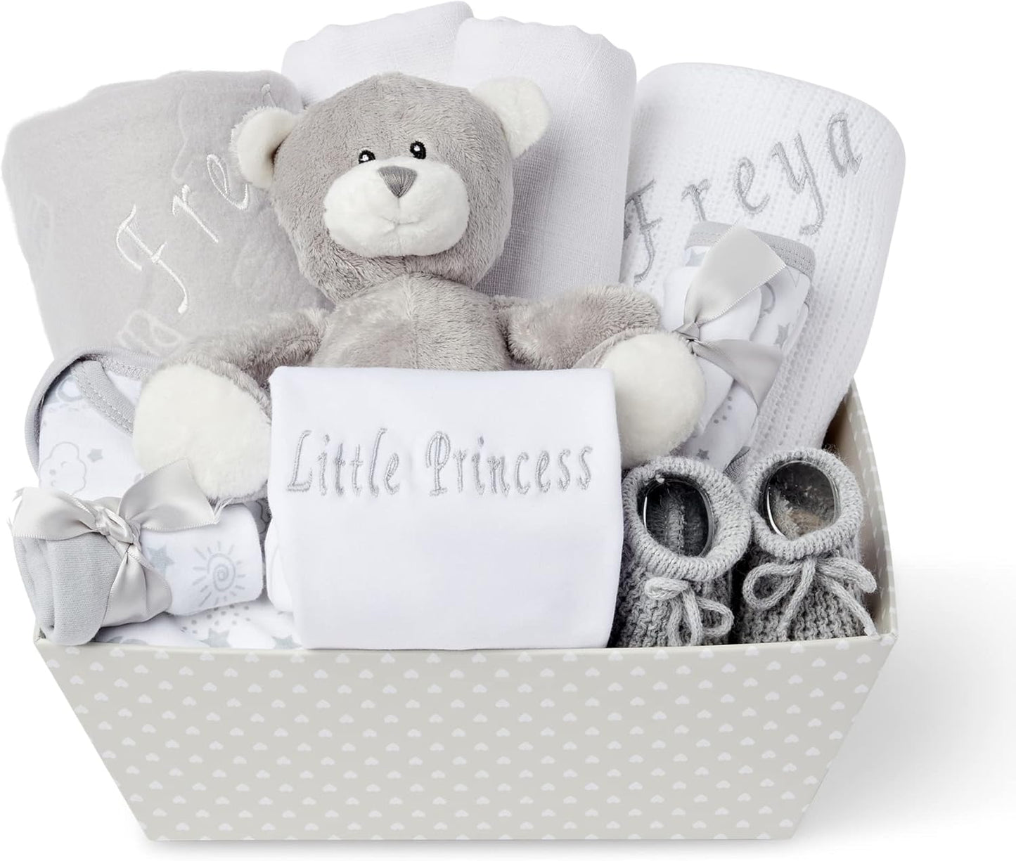 Presentes personalizados para bebês - Presentes para meninas recém-nascidas, Itens essenciais para bebês recém-nascidos, Cesta de presentes para bebês recém-nascidos, Presente para meninas, Conjunto de presentes para meninas recém-nascidas