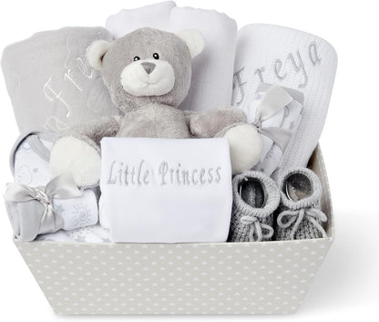 Presentes personalizados para bebês - Presentes para meninas recém-nascidas, Itens essenciais para bebês recém-nascidos, Cesta de presentes para bebês recém-nascidos, Presente para meninas, Conjunto de presentes para meninas recém-nascidas