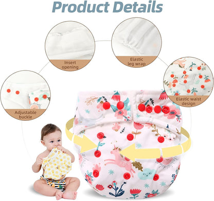 Miracle Baby Fraldas de pano para bebês Pacote com 10 fraldas reutilizáveis para recém-nascidos 5 fraldas de pano e 5 fraldas laváveis Fraldas de bolso superabsorventes ajustáveis para bebês