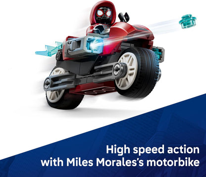 LEGO ǀ Marvel Homem-Aranha vs. Oscorp - Brinquedo interativo com uma moto, 8 minifiguras incluindo Miles Morales e Duende Verde - Presente colecionável de super-herói para meninos e fãs a partir de 10 anos - 76324