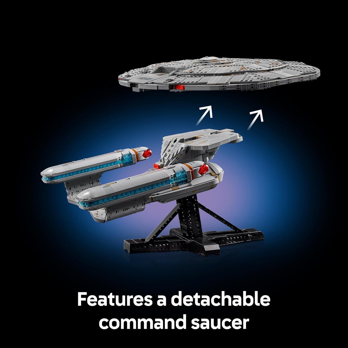 LEGO Icons Star Trek: U.S.S. Enterprise NCC-1701-D - Kit de Modelo para Exibição para Adultos - 2 Cápsulas de Transporte, Função de Separação e 9 Minifiguras, incluindo Jean-Luc Picard e William Riker - Presente para Fãs - 10356