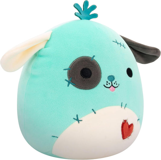 Original 7.5 pulgadas Squishmallows Halloween Dookdook el perro patchwork verde azulado