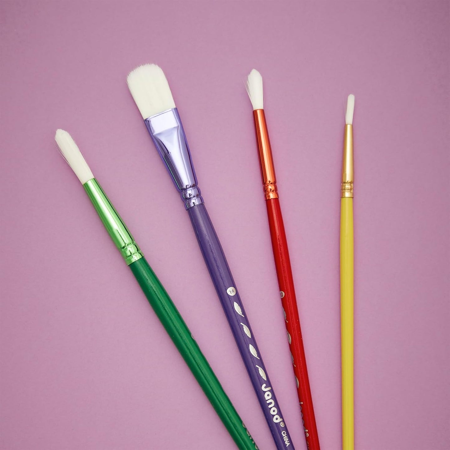 Janod - Pincéis - 4 tamanhos diferentes - Pincéis, Janod - Tintas para dedos para bebês a partir de 1 ano, Janod - Paleta de tinta à base de água - 12 almofadas e pincel, Janod - Avental de pintura infantil a partir de 18 meses