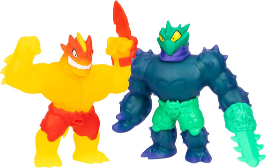 Heróis de Goo Jit Zu Meteor Madness Versus Pack, Flame Blazagon versus Cacticus com armas de manopla de batalha