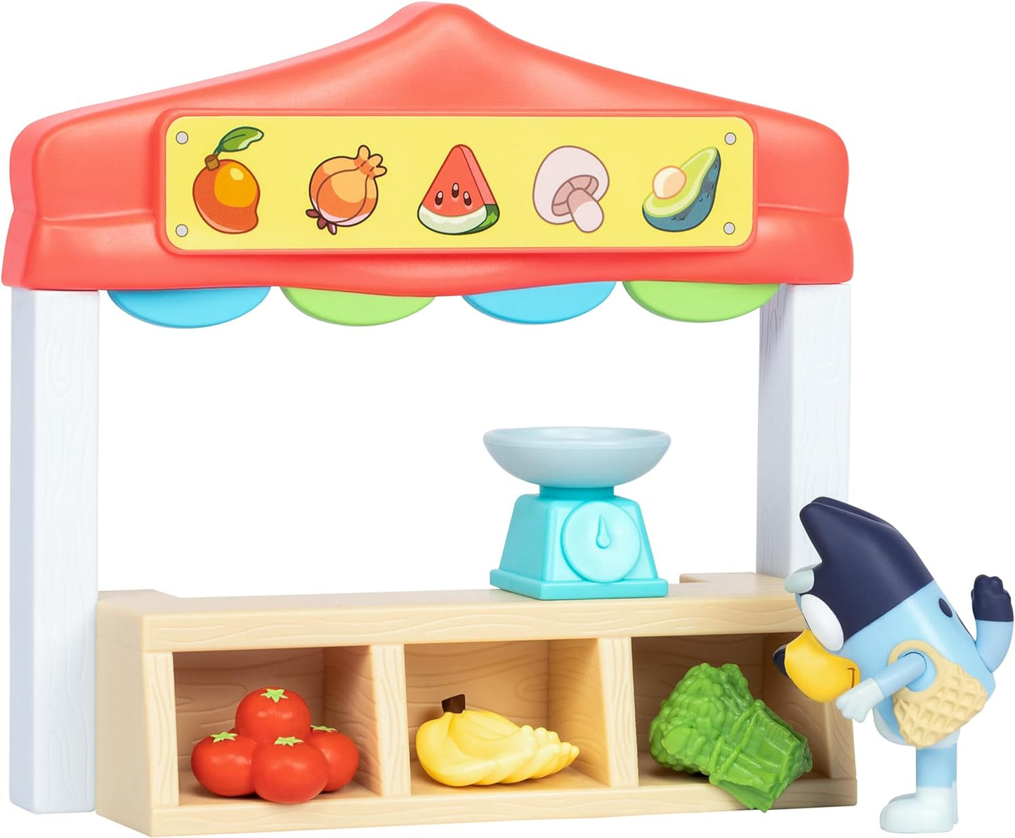 Bluey Mini Playsets Bluey Farmers Market Playset inclui figura articulada de Bluey com sacola de compras e acessórios com Dollarbucks