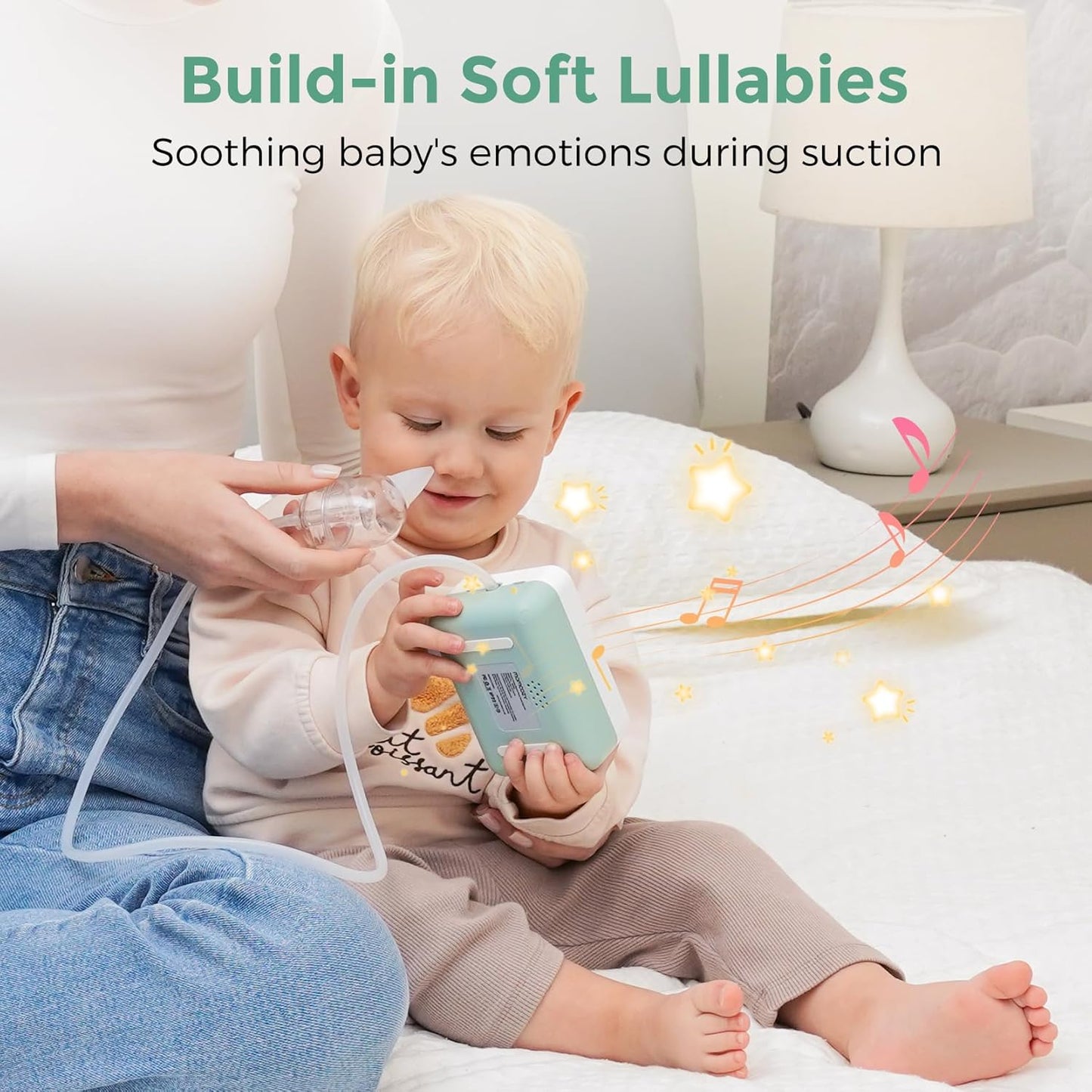 Aspirador nasal Momcozy para bebês, 【nível hospitalar】 Sugador nasal com sucção forte de 70 kPa e 9 níveis de sucção, limpador nasal elétrico para crianças pequenas e recém-nascidos, luz suave e canções de ninar, pontas de silicone sem BPA