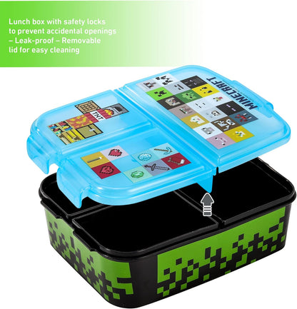 Zawadi Global Conjunto de lancheira infantil Minecraft Kids - lancheira isolada, lancheira com vários compartimentos e garrafa de água de 540 ml - conjunto de comida para almoço de viagem escolar, sem BPA