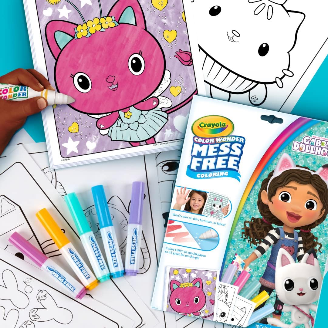 CRAYOLA Color Wonder - Casa de Bonecas da Gabby | Livro de Colorir Sem Sujeira (Inclui 18 Páginas para Colorir e 5 Canetinhas Mágicas Color Wonder) | Para Crianças a partir de 3 Anos