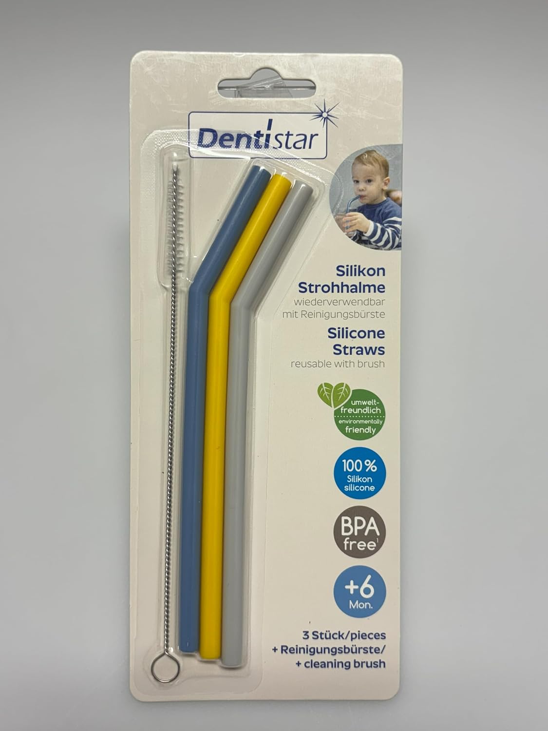 dentistas Canudos de silicone para - Conjunto 2X de 3 canudos reutilizáveis - Feitos de 100% silicone - Canudos para bebês sustentáveis e reutilizáveis para beber facilmente com escova de limpeza - Sem BPA
