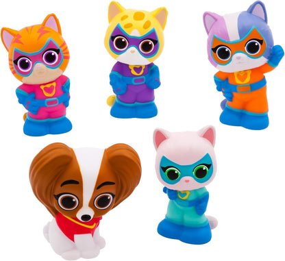 Disney Conjunto de brinquedos para banho SuperKitties da Store, oficial, 5 peças, incluindo Bitsy, Ginny, Sparks, Buddy e Mr. Puppypaws, balde com tampa escorredora, para banho, piscina infantil e brinquedo de jardim, a partir de 6 meses