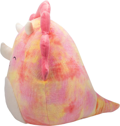 Squishmallows SQCR05478 16 polegadas-Trinity The Winking Pink Tie-Dye Triceratops com barriga difusa, multicolorido
