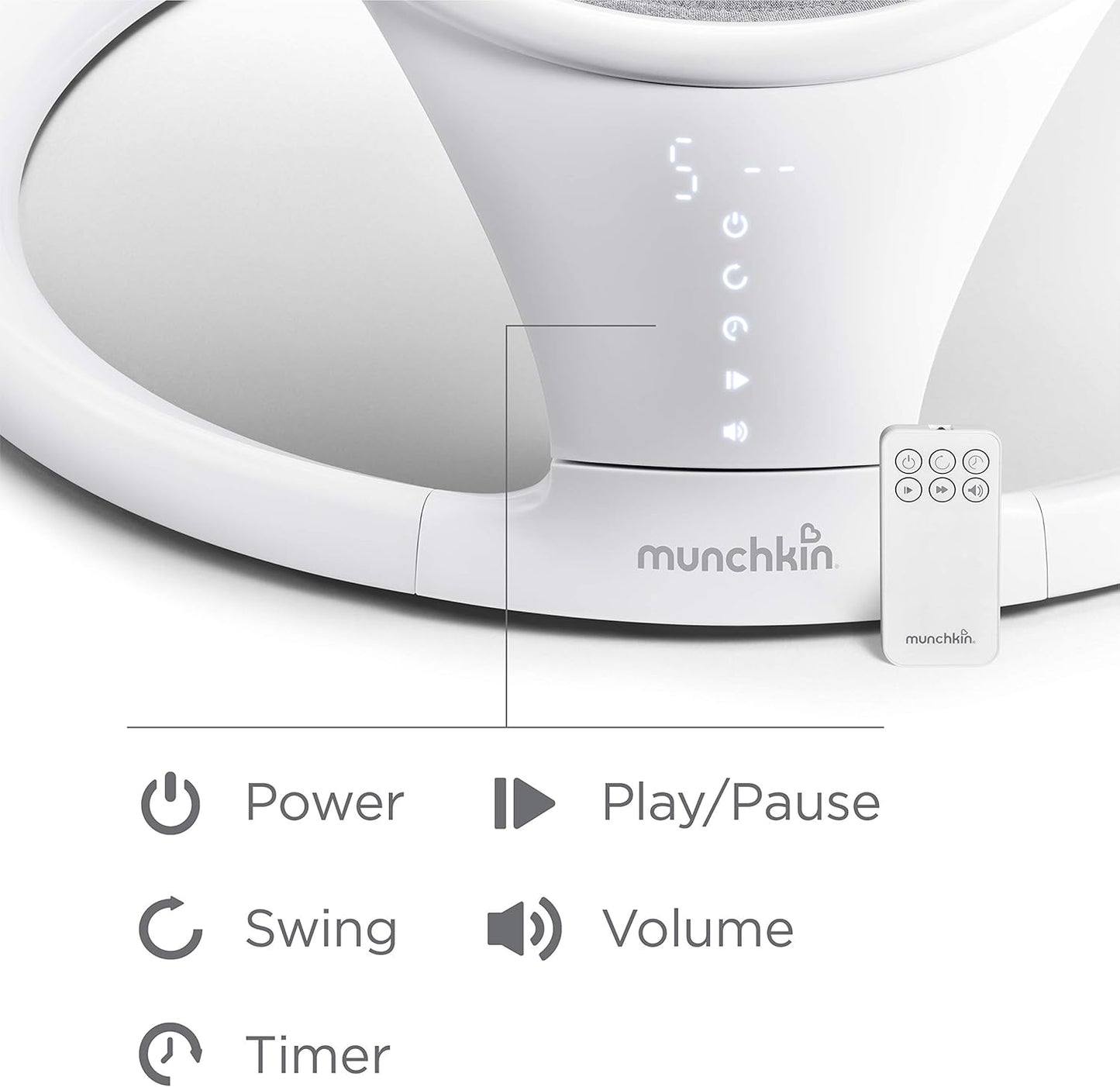 Munchkin Balanço elétrico para bebês | Cadeira de balanço e balanço para bebês com Bluetooth, balanço para bebês com balanço natural em 5 velocidades e controle remoto, Balanço para bebês Munchkin com estrutura de porta de brincar e pula-pula