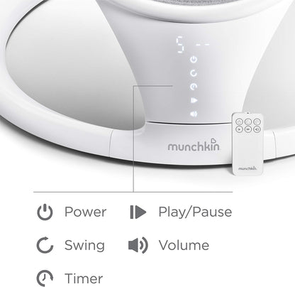 Munchkin Balanço elétrico para bebês | Cadeira de balanço e balanço para bebês com Bluetooth, balanço para bebês com balanço natural em 5 velocidades e controle remoto, Balanço para bebês Munchkin com estrutura de porta de brincar e pula-pula