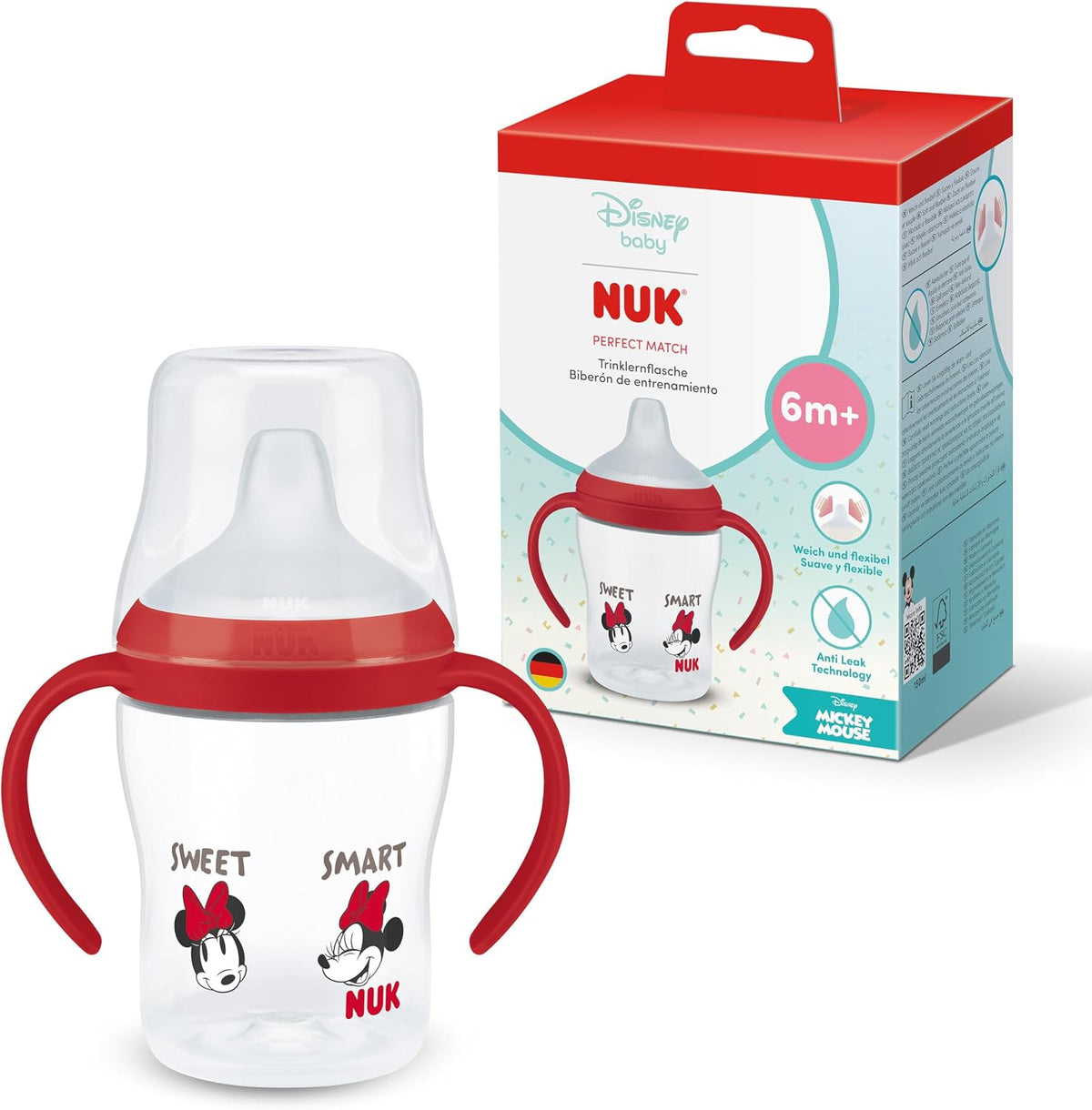 NUK Copo de Aprendizagem Perfect Match | 6+ meses | 150 ml | Copo com Bico Antivazamento para Crianças Pequenas | Alças Antiderrapantes | Minnie Mouse | 1 unidade