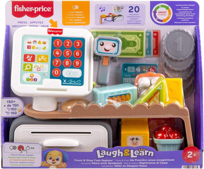 Brinquedo educativo Fisher-Price Laugh & Learn para meninas e crianças pequenas: caixa registradora para contar e fazer compras, loja de brinquedos com 20 peças, versão multilíngue, para crianças a partir de 2 anos, JGX00