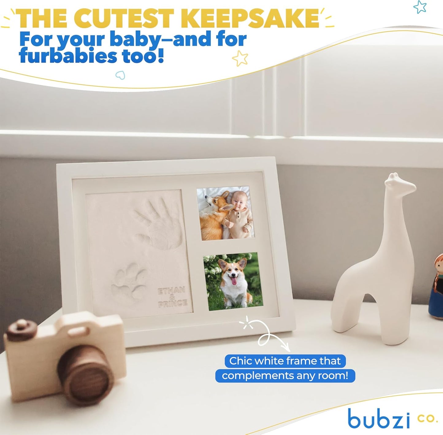 Bubzi Co Kit de criação de pegadas e impressões de mãos, fotos emolduradas para recém-nascidos, meninos e meninas, presentes para bebês, presente personalizado para marcos de bebês, porta-retratos de arte de memória para decoração