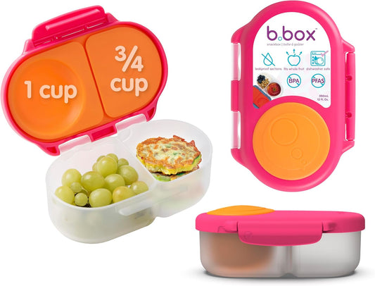 b.box Snackbox | Mini lancheira Bento com 2 compartimentos à prova de vazamentos | Ideal para lanches e refeições infantis | Comporta uma fruta inteira | Livre de BPA