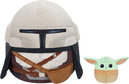 Squishmallows Pelúcias Originais Star Wars: Mandalorian (30 cm) + Grogu (9 cm) | Conjunto com 2, para maiores de 3 anos