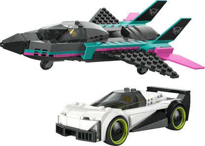 LEGO City Jato vs. Carro - Kit de Construção com Avião, Supercarro e Minifiguras de Piloto e Motorista - Ideia de Presente de Aniversário Criativa para Meninos a partir de 6 Anos - 60489