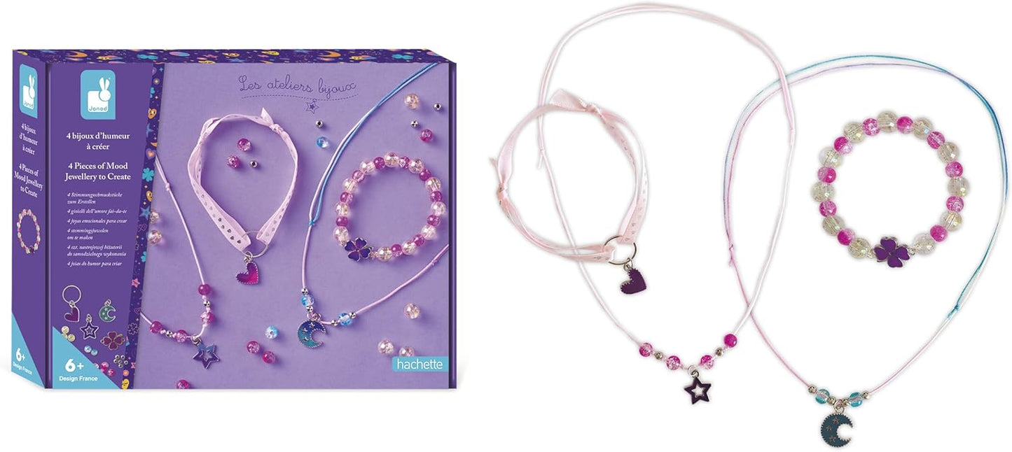 Janod - 4 Humores de Joias para Criar - Muda de Cor ao Contato com a Pele - Kit de Lazer Criativo - Atividade Manual para Crianças - A partir de 6 Anos - J09182