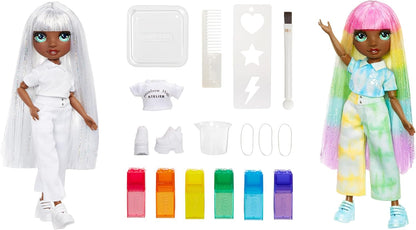 Boneca Fashion DIY Rainbow High com Aquarelas Laváveis e Kit Tie-Dye - Olhos Verdes, Cabelo Liso, Blusa e Sapatos Extras - Pinte, Crie, Brinque, Lave e Repita - Crianças de 4 a 12+ Anos