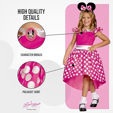 DISGUISE  Disney oficial clássico rosa minnie mouse traje crianças, minnie mouse vestir-se roupa saia meninas vestido extravagante, trajes do dia do livro mundial para meninas m